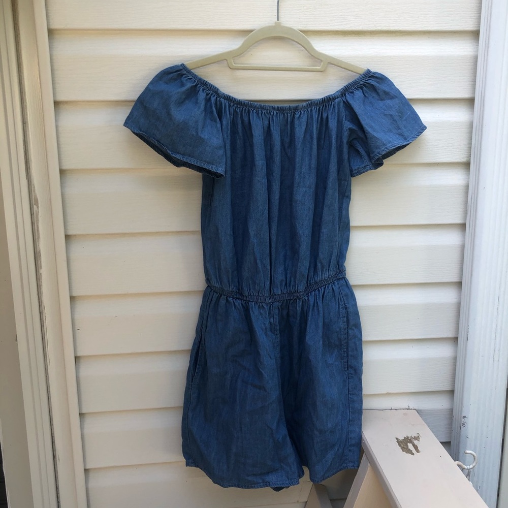 Denim color off the shoulder romper
